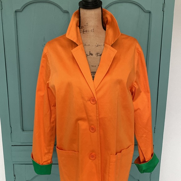 NWOT LINEA by Louis Dell’Olio Coat. Medium. Orange/Green Trim - Picture 2 of 7